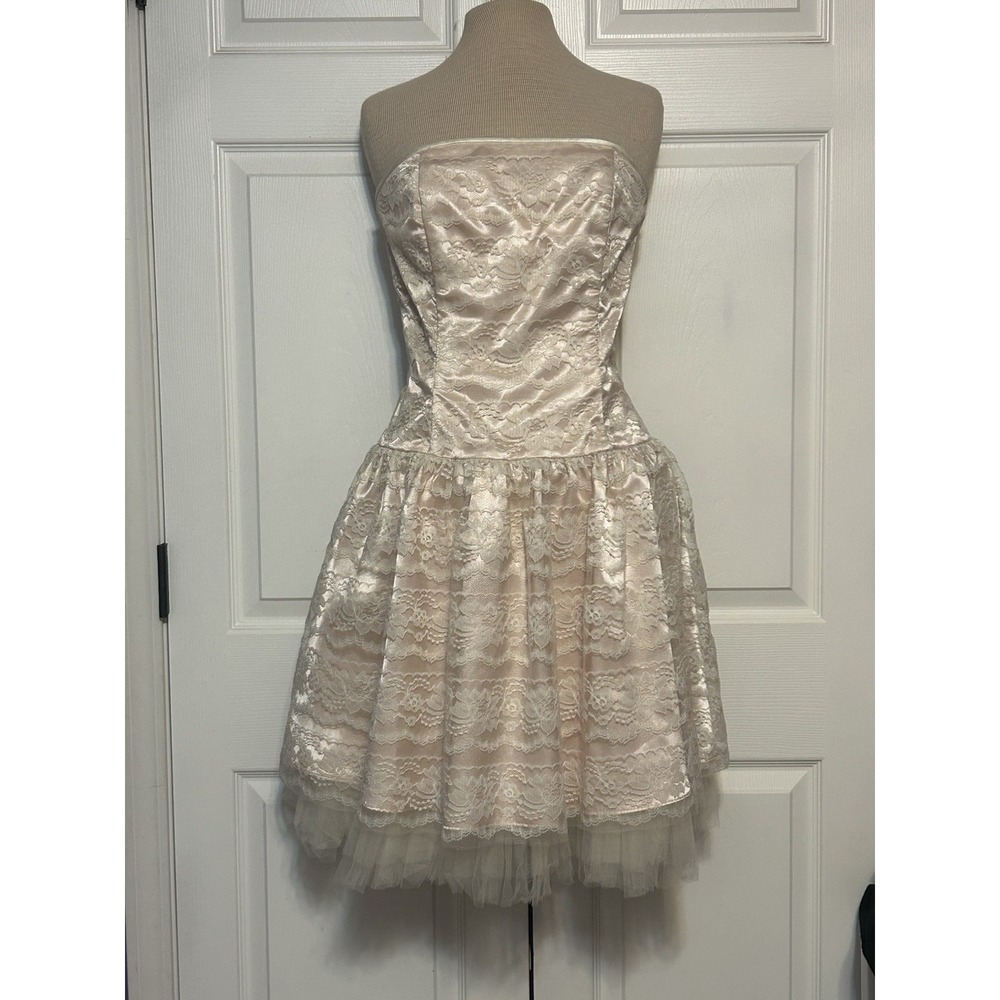 90's‎ Lace Mini Dress Jessica McClintock Gunne Sax Fairy Retro Glam Pink SZ 9/10